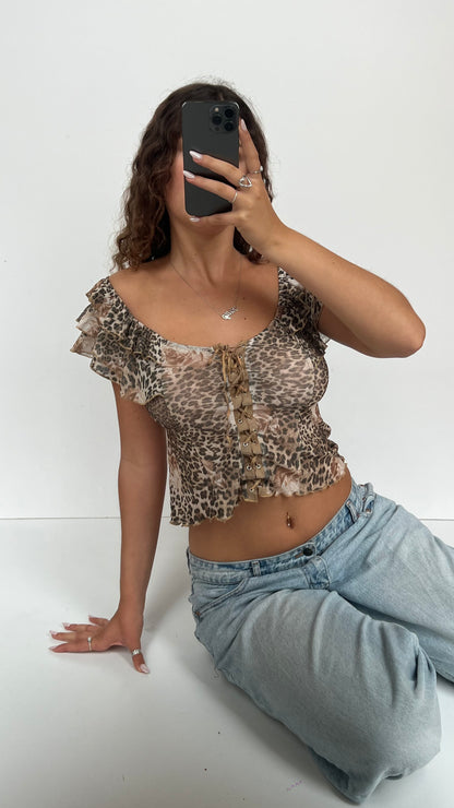00s leopard mesh top- size L