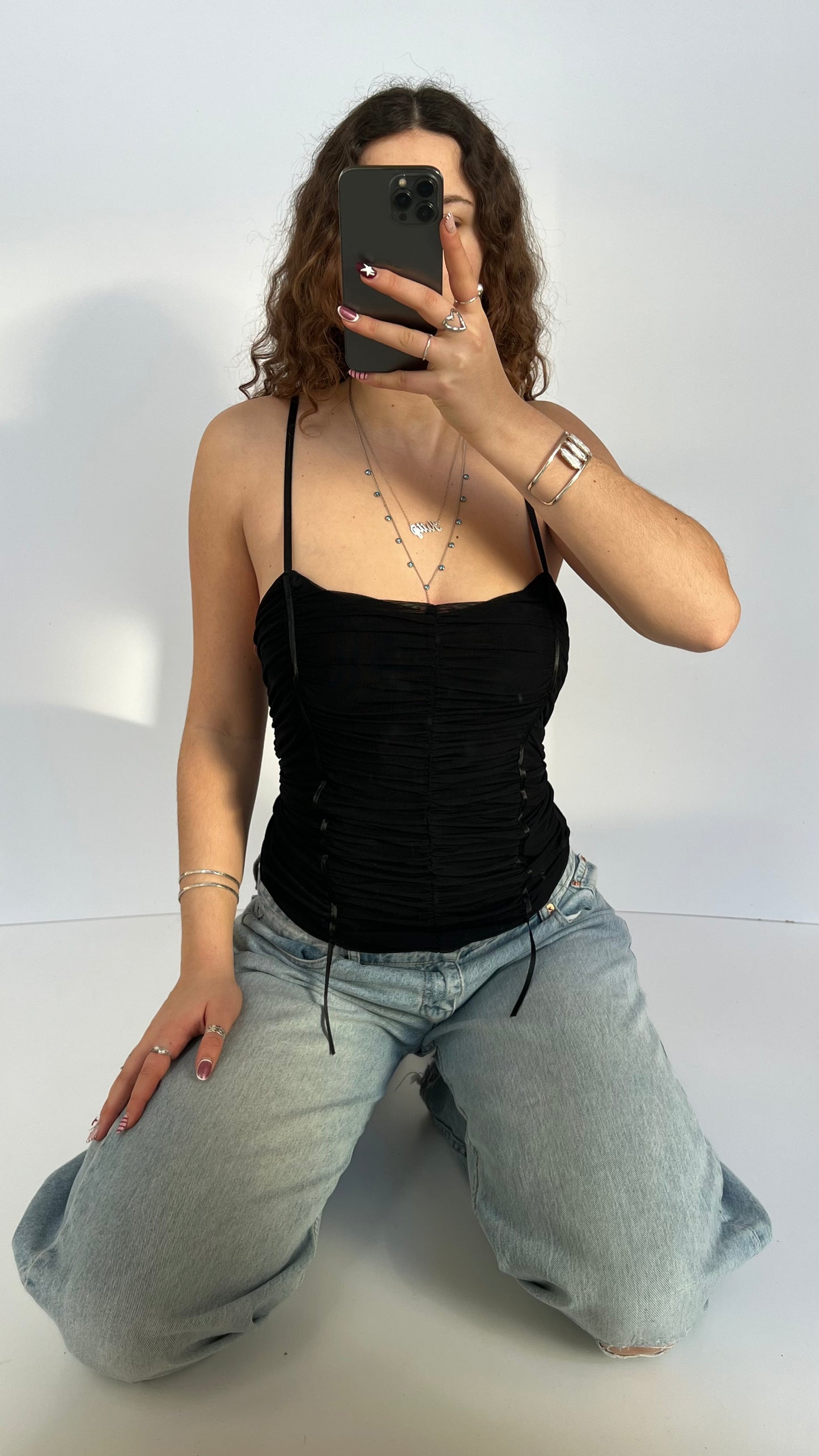 00s black ruched cami- size L