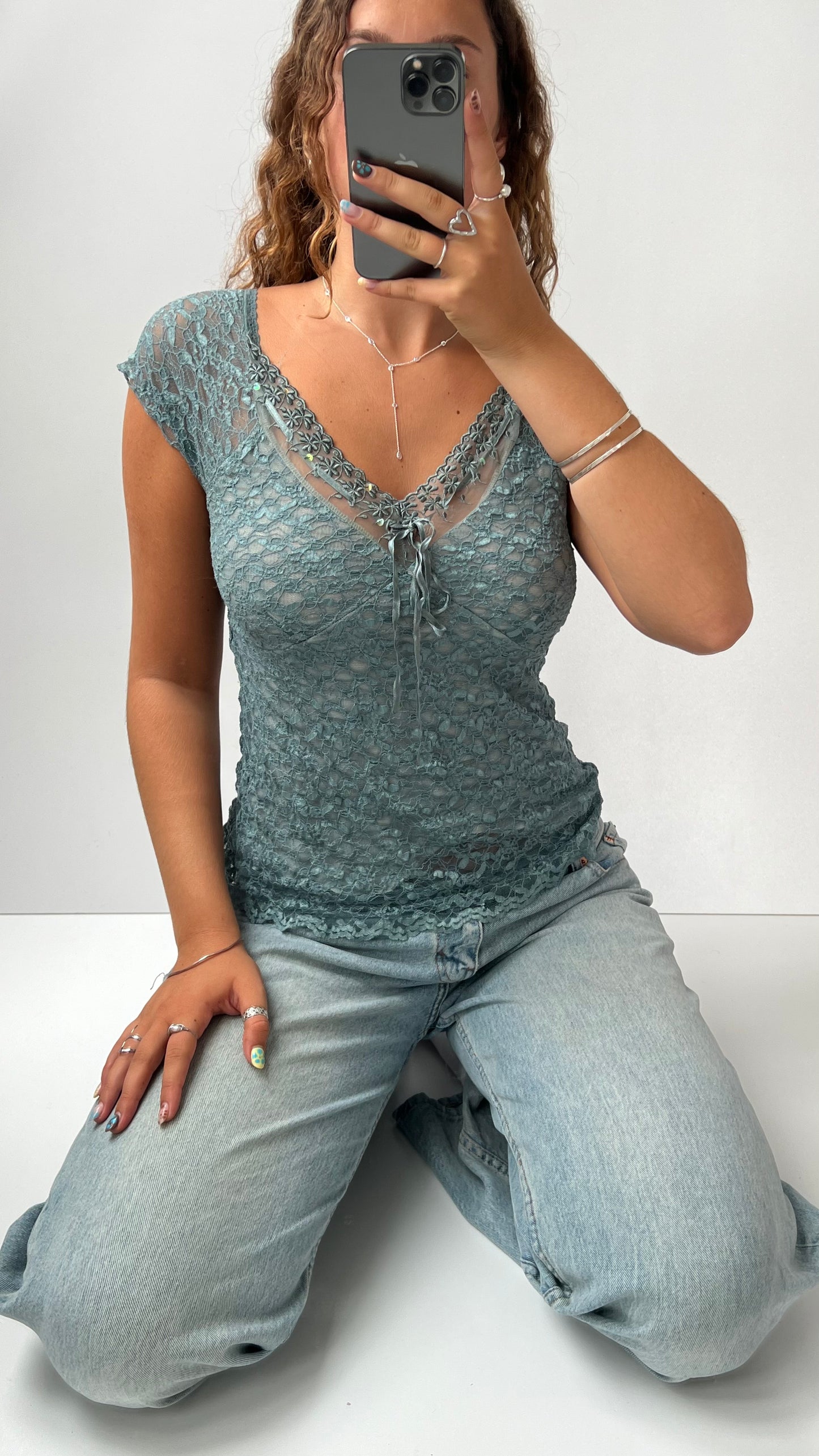 00s blue babydoll top- size M