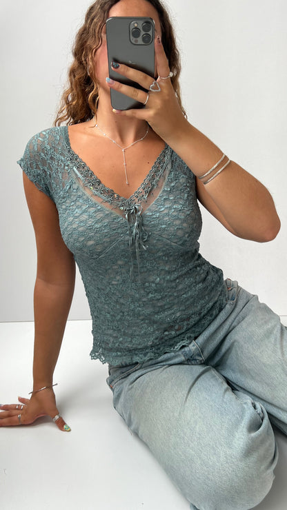 00s blue babydoll top- size M