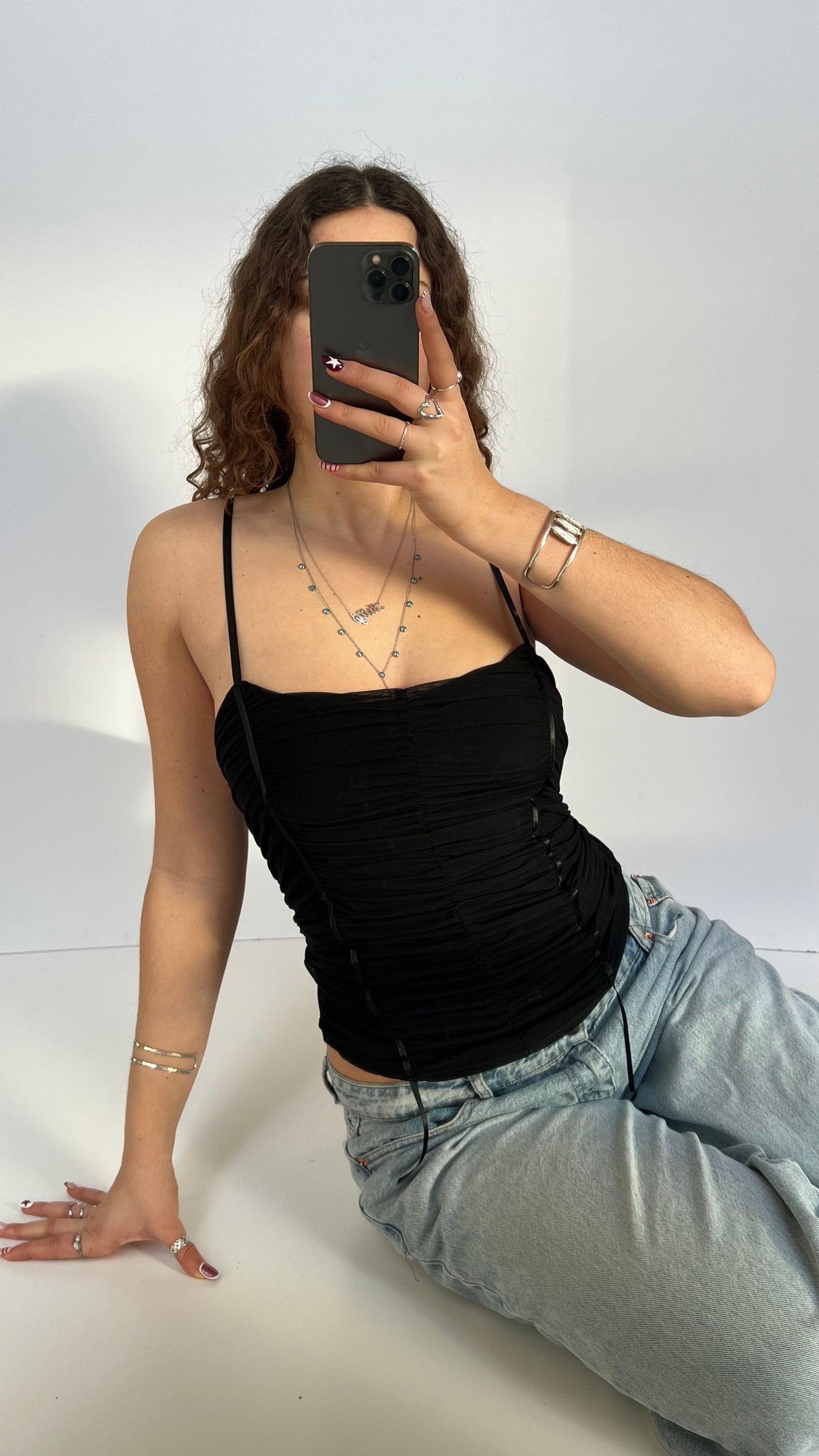 00s black ruched cami- size L