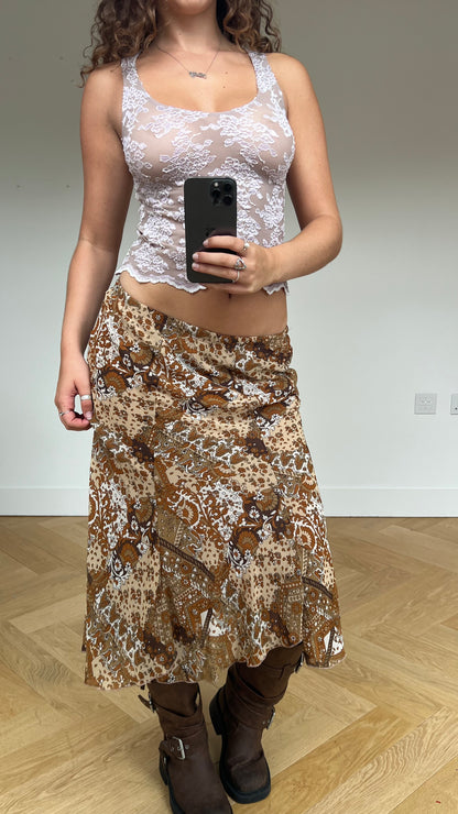 00s brown mesh midi skirt- size S