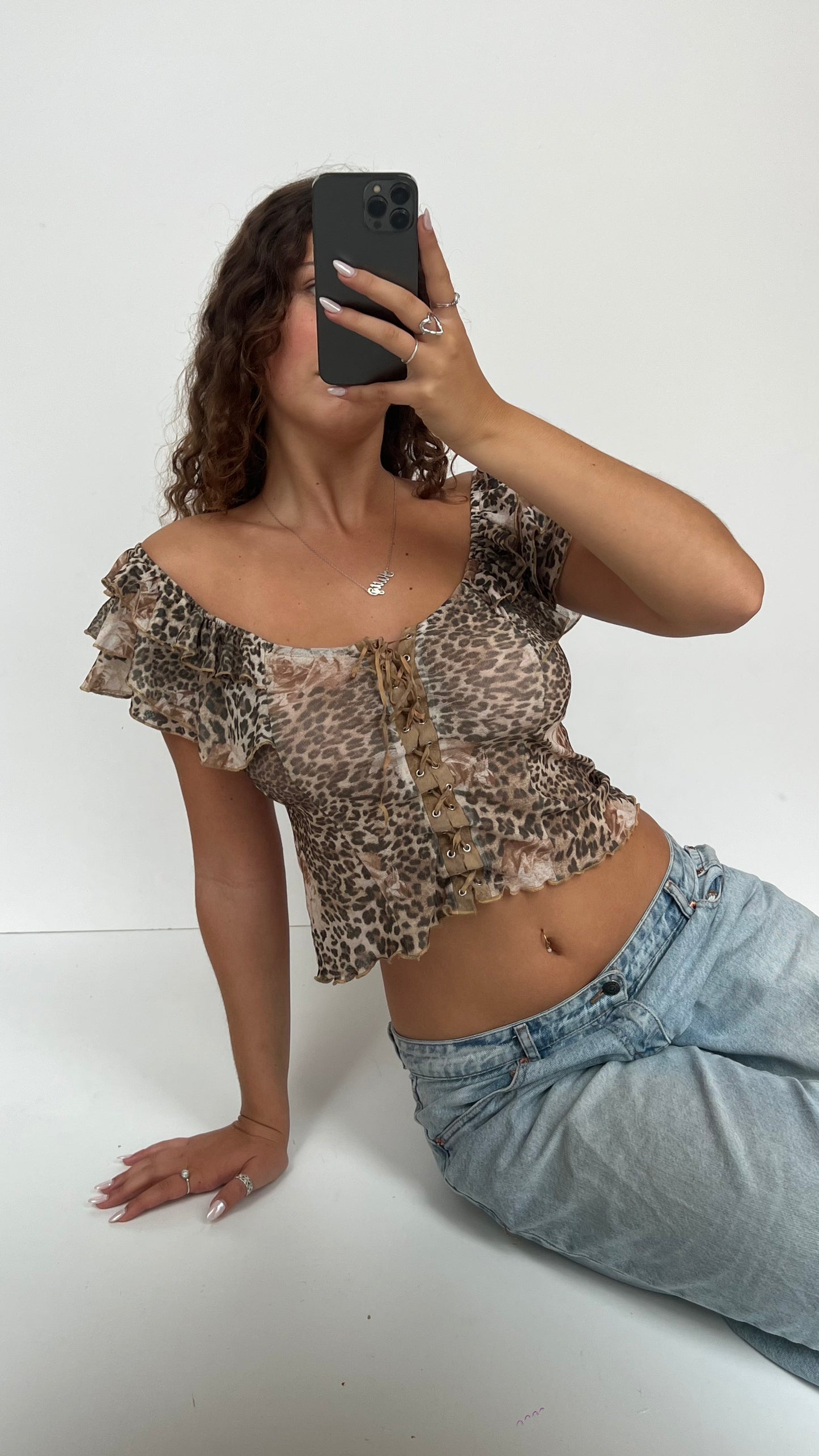 00s leopard mesh top- size L