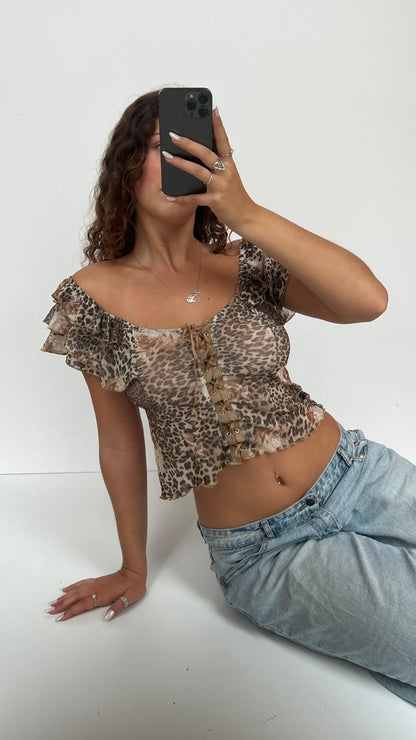 00s leopard mesh top- size L