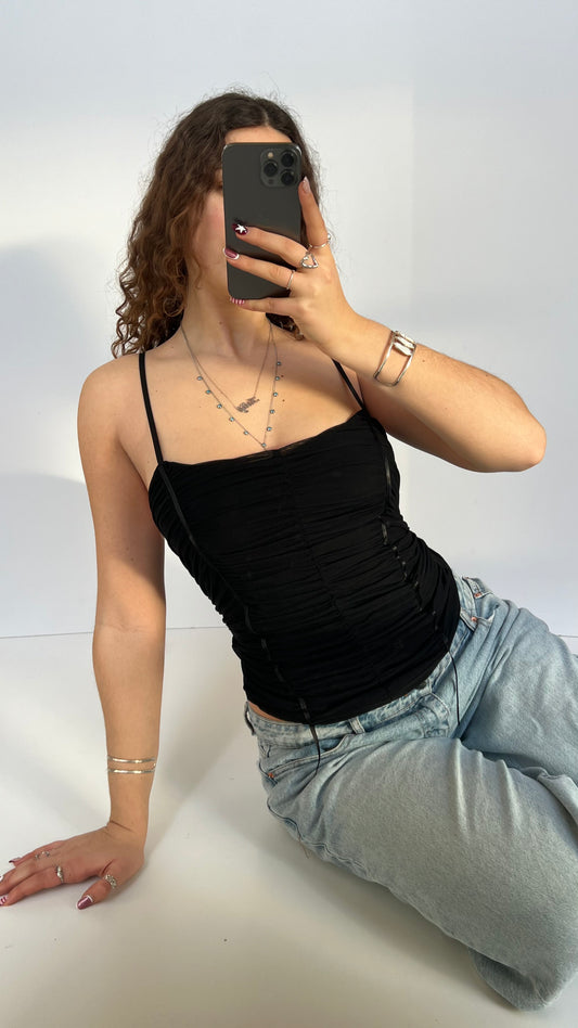 00s black ruched cami- size L