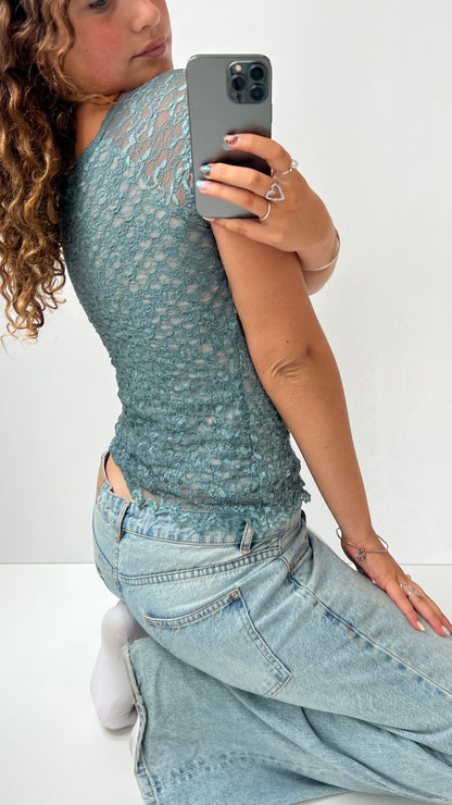 00s blue babydoll top- size M