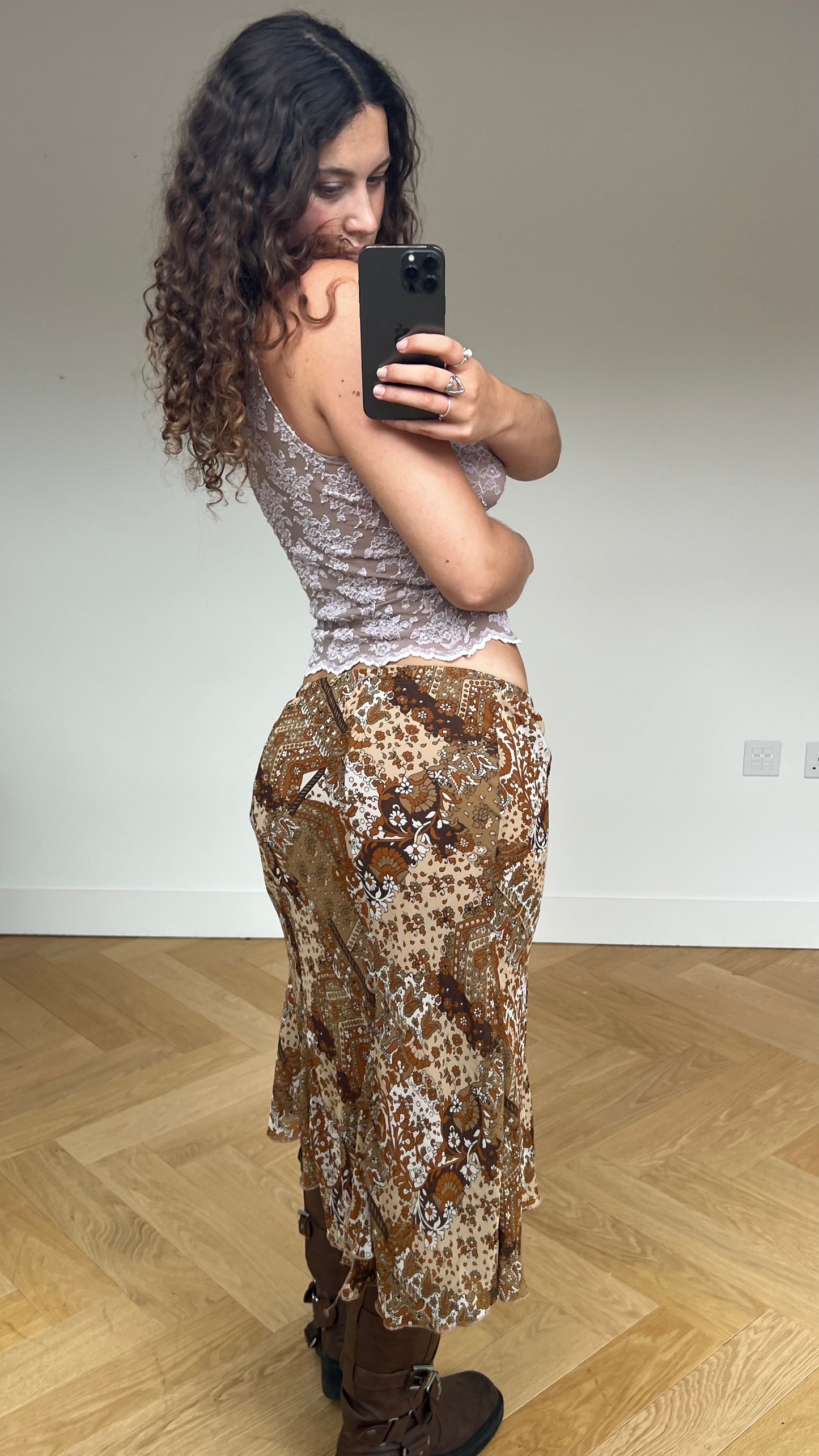 00s brown mesh midi skirt- size S