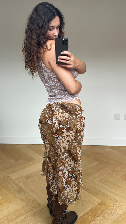 00s brown mesh midi skirt- size S
