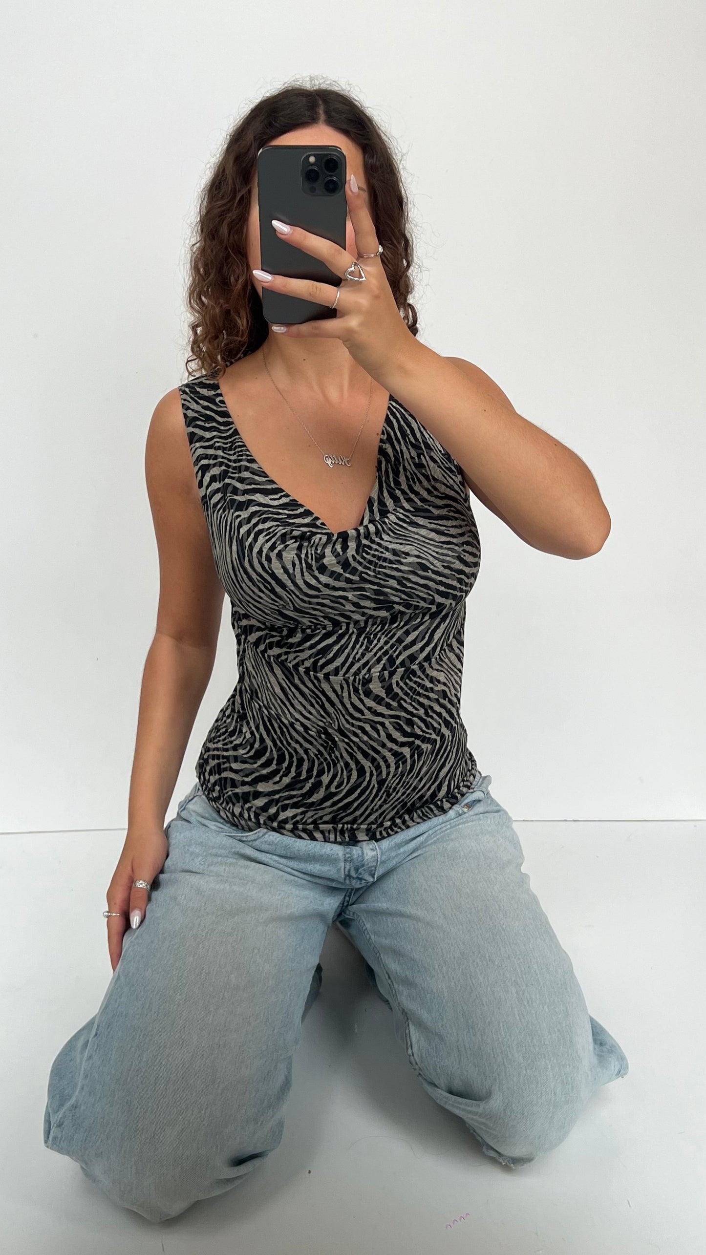 00s grey zebra tank top- size S