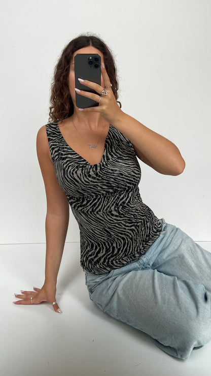 00s grey zebra tank top- size S