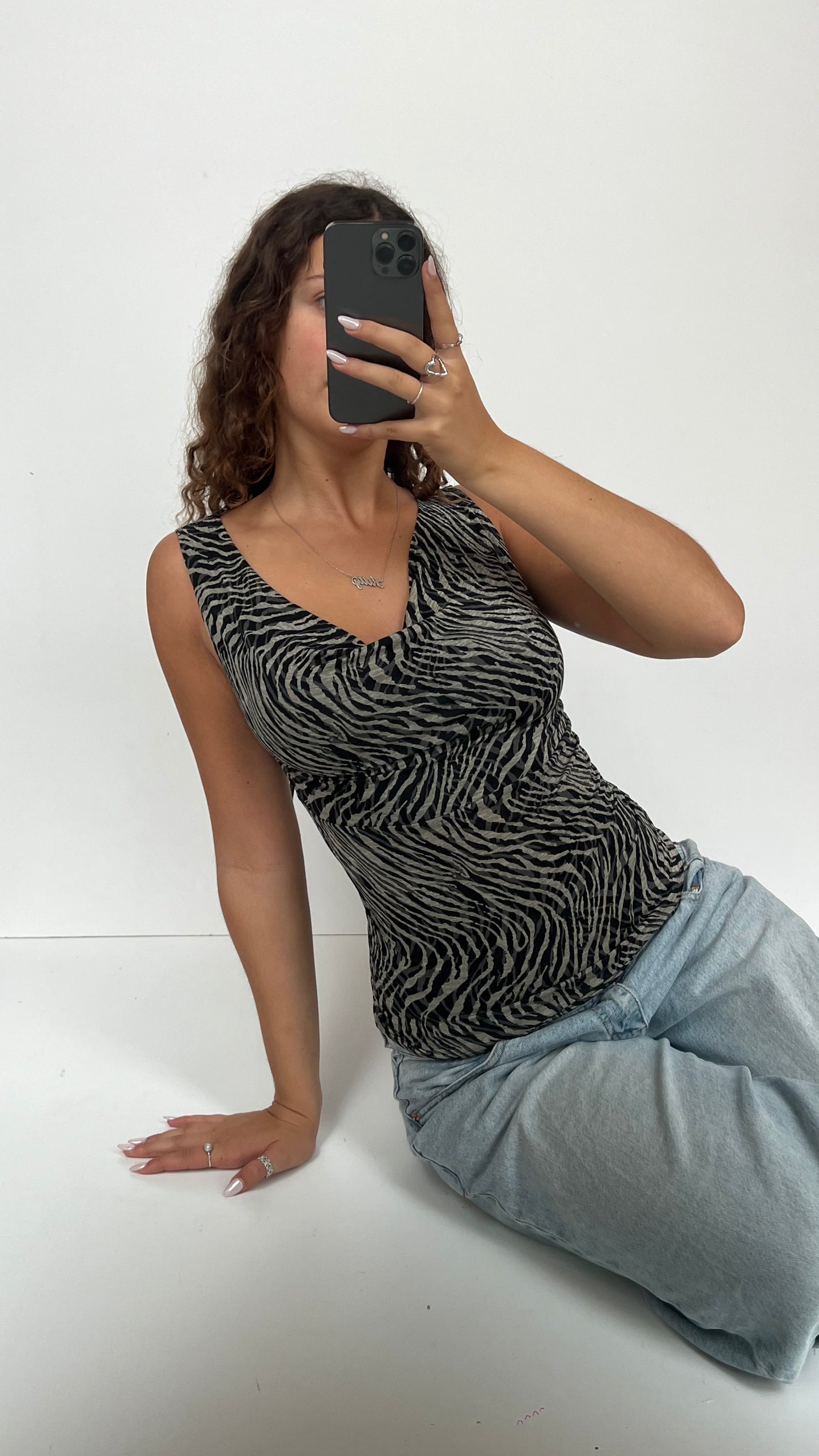 00s grey zebra tank top- size S