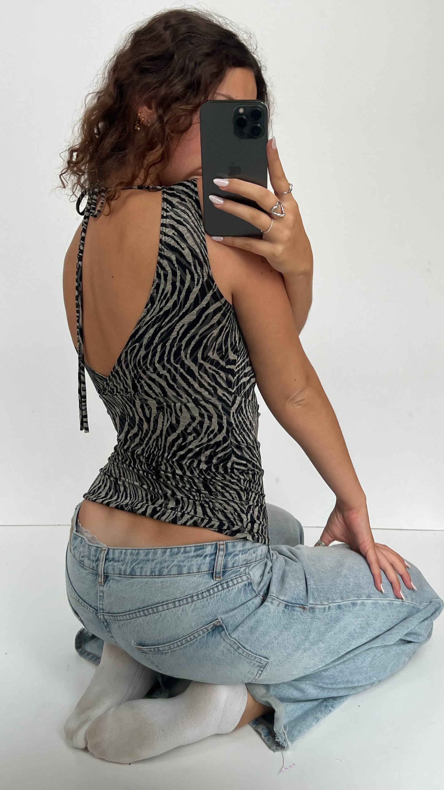 00s grey zebra tank top- size S