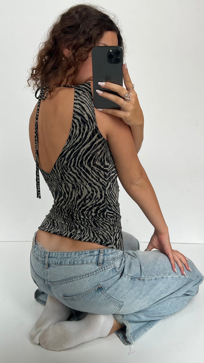 00s grey zebra tank top- size S