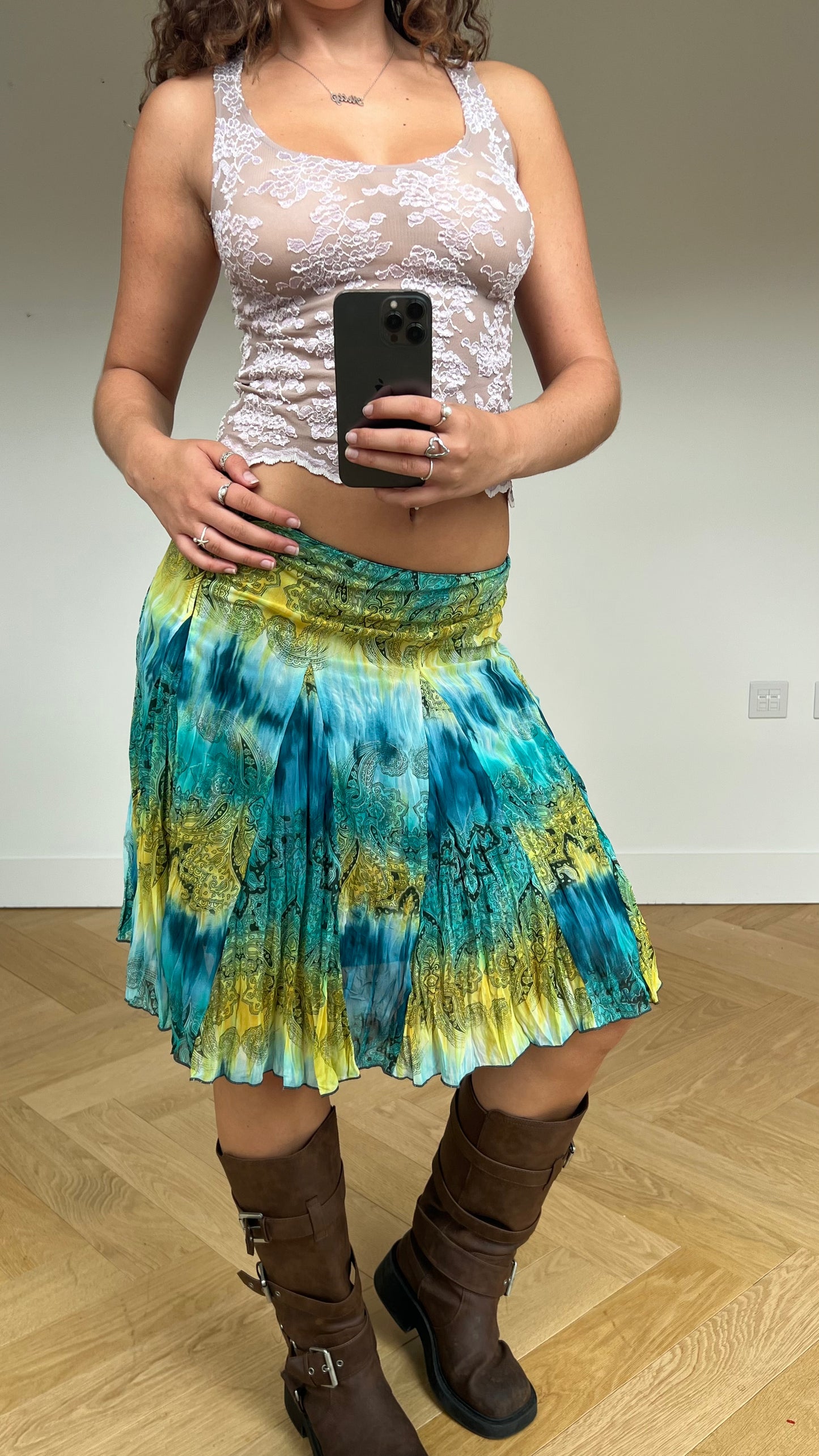 00s blue mesh midi skirt- size S