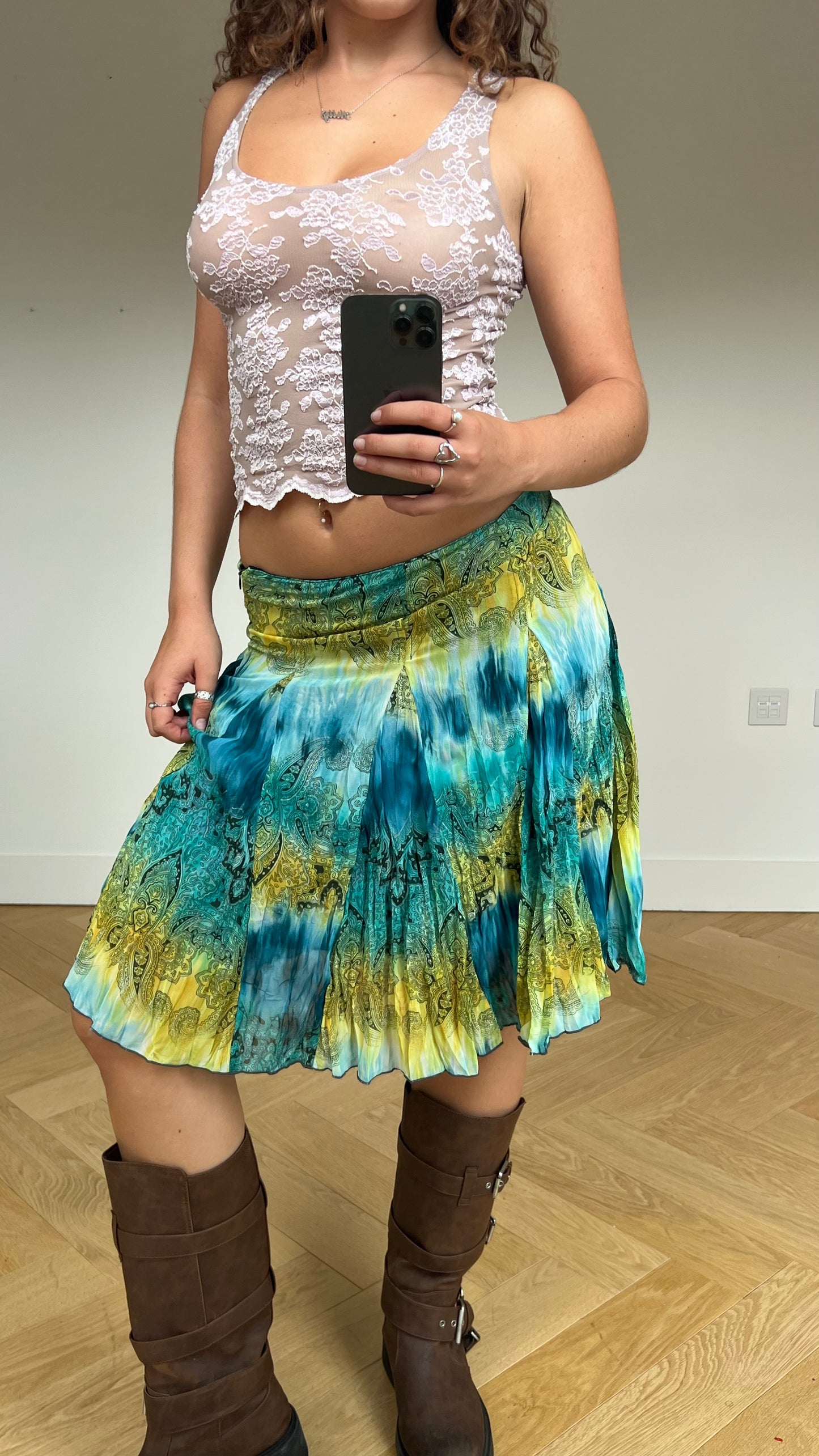 00s blue mesh midi skirt- size S