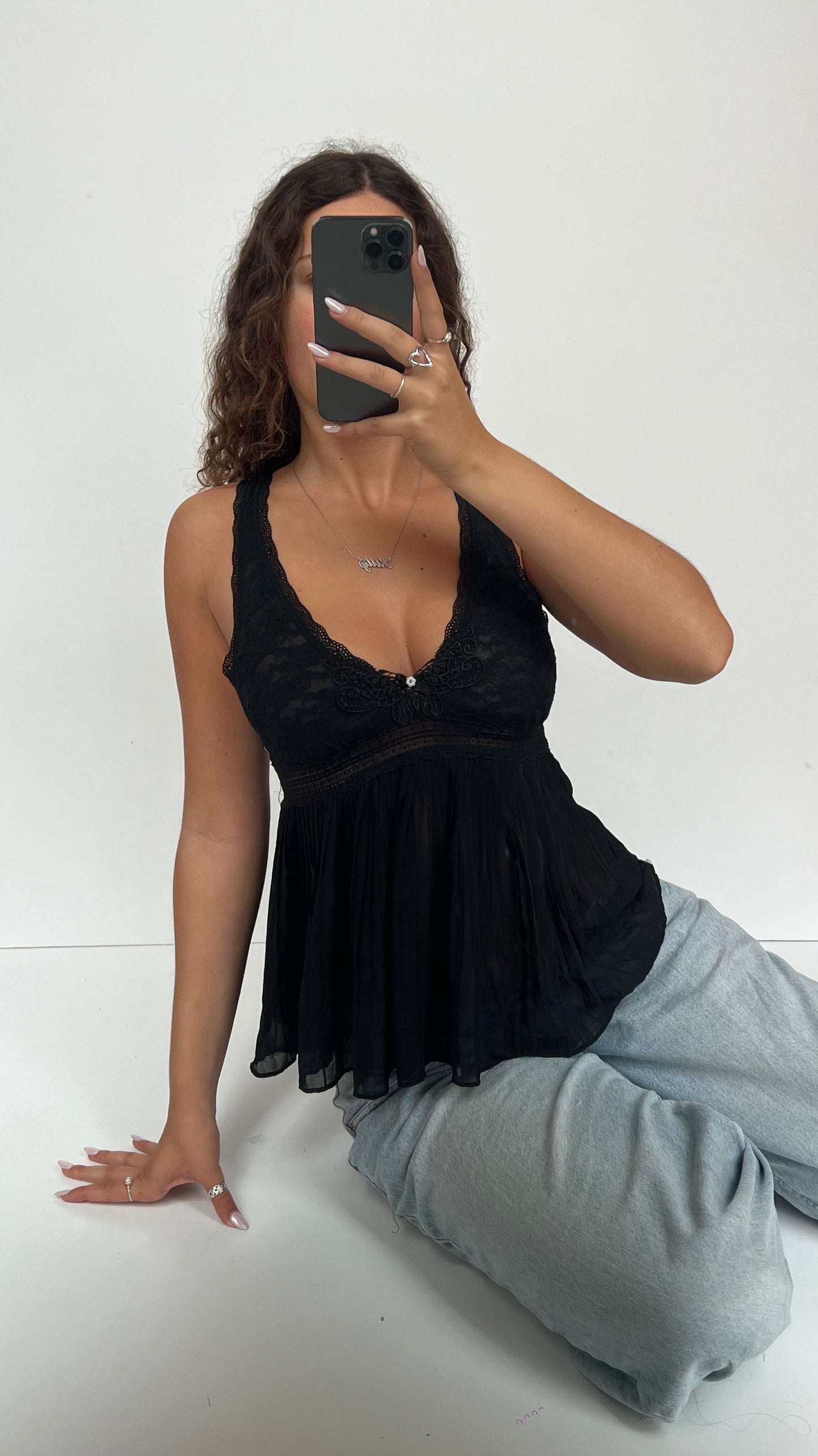 00s black lace babydoll cami- size S