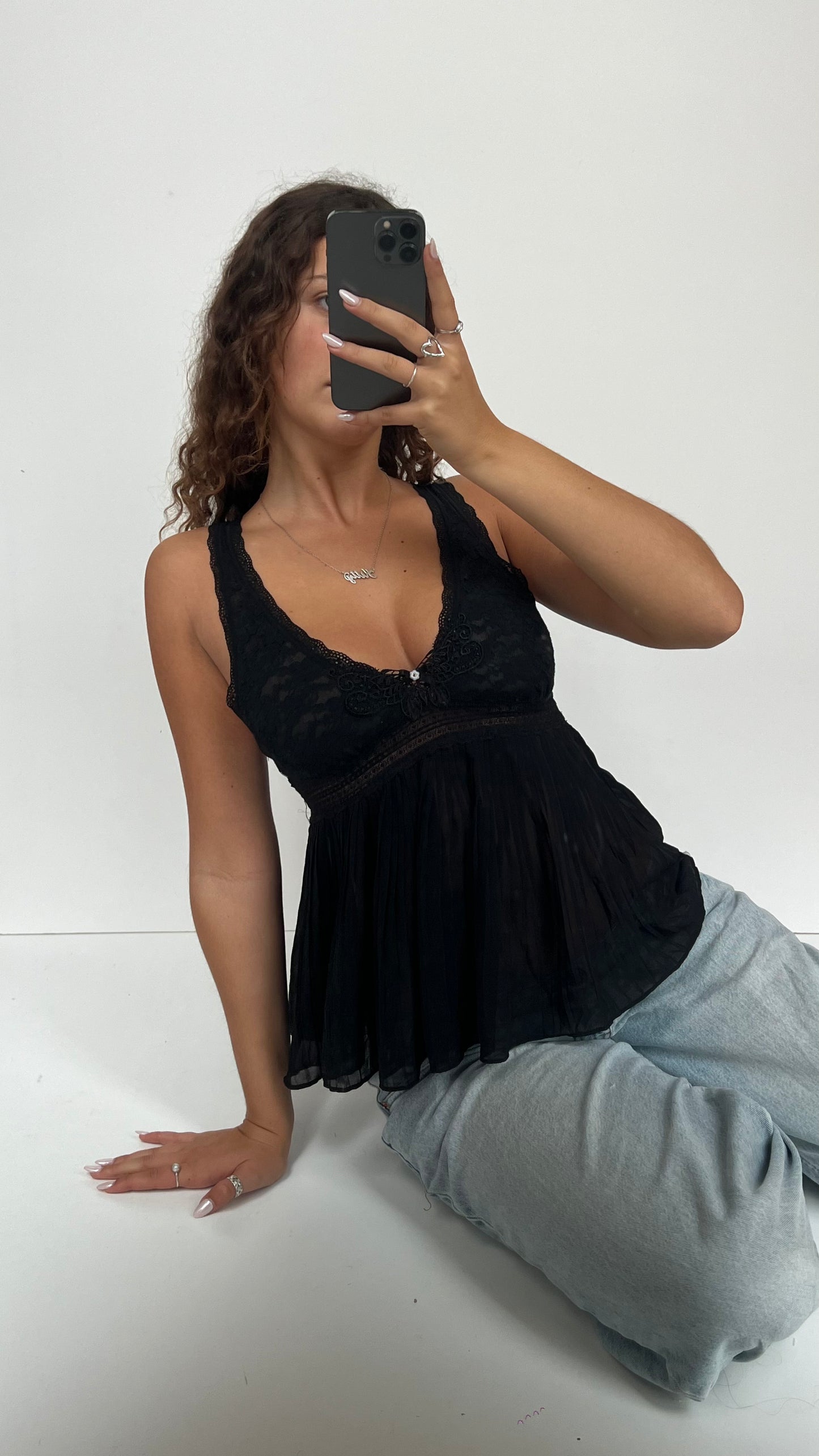 00s black lace babydoll cami- size S