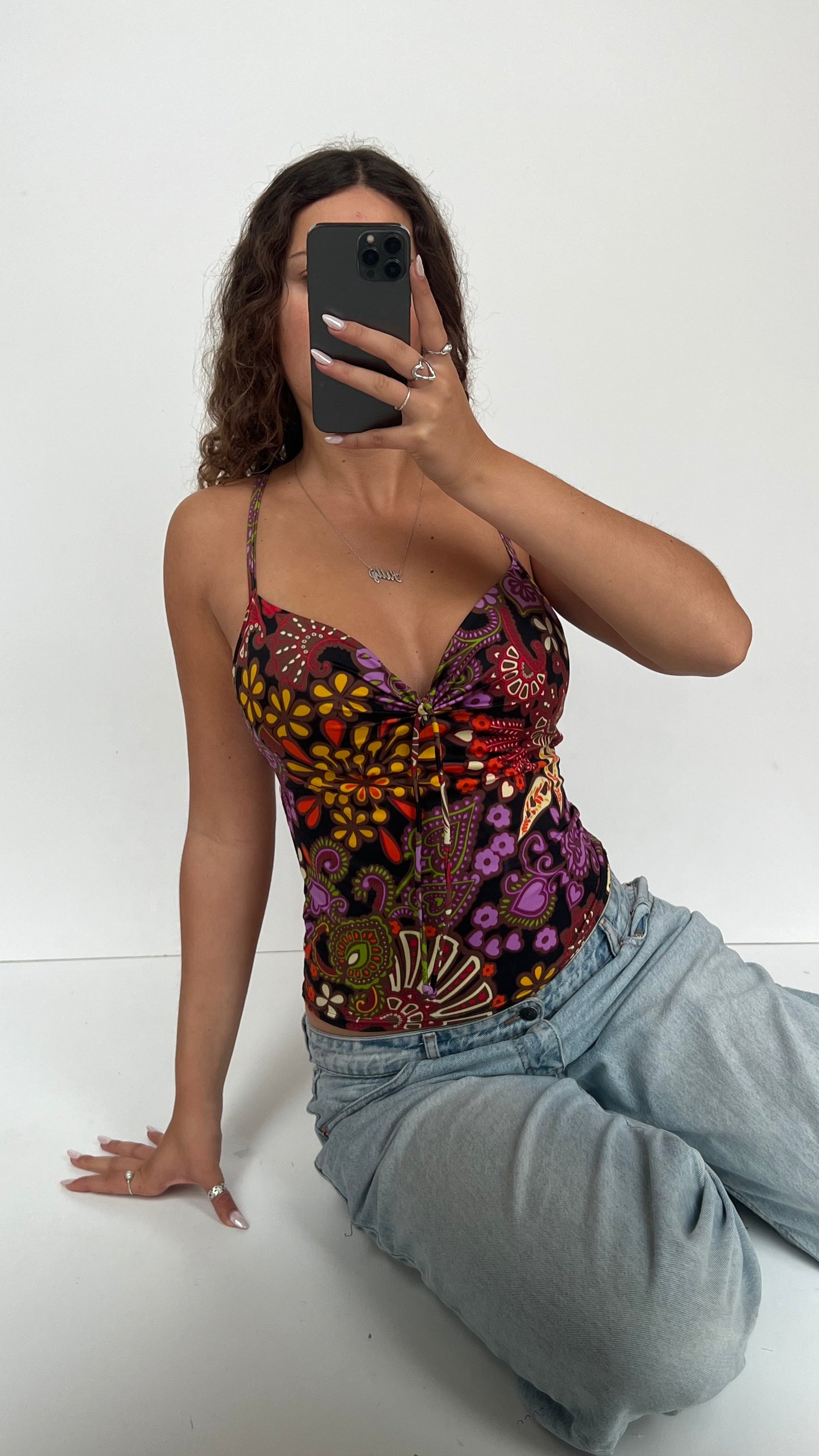 00s colourful patterned cami- size S