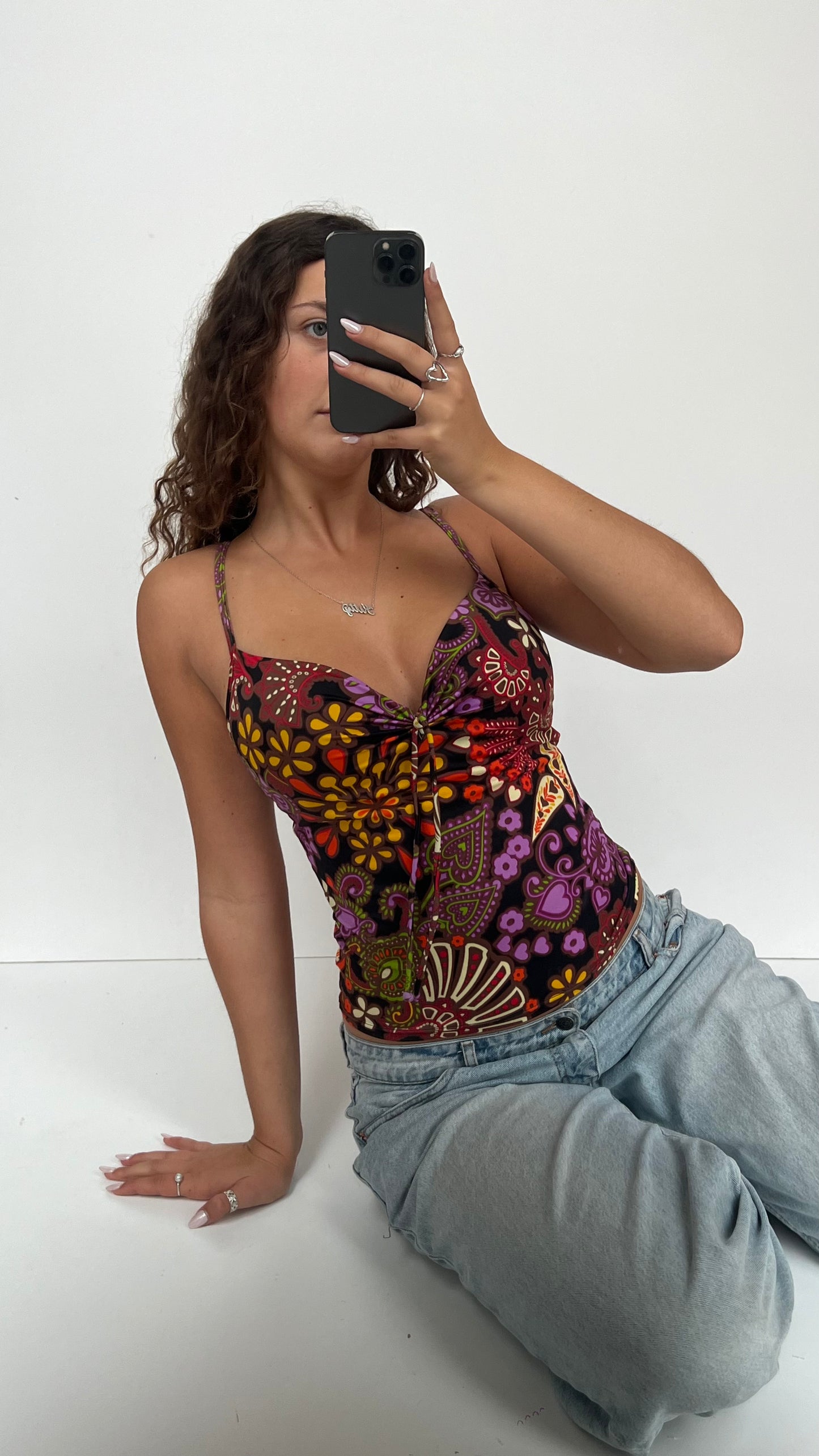 00s colourful patterned cami- size S