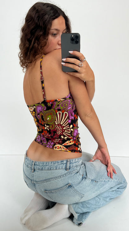 00s colourful patterned cami- size S