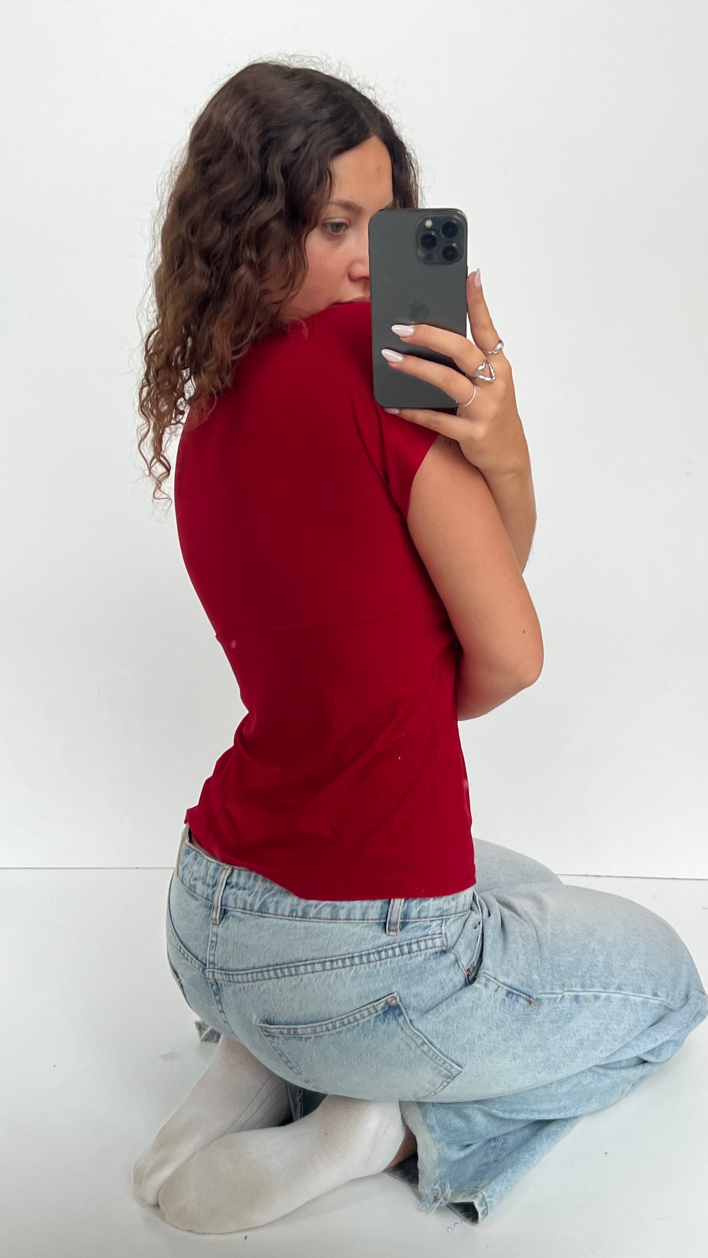 00s red gemstone babydoll top- size XL