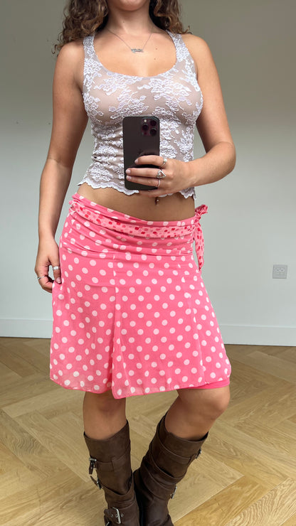 00s pink polka dot midi skirt- size S