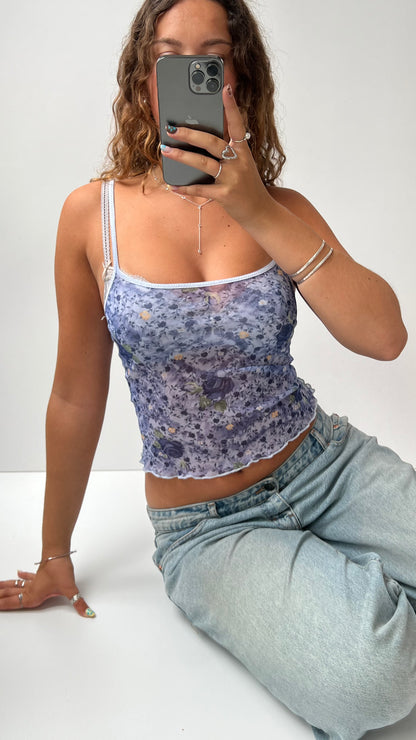 00s blue floral mesh cami- size XS/S
