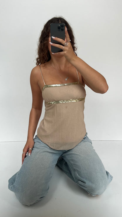00s beige glitter cami- size S