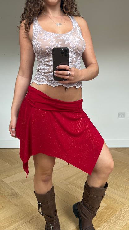 00s red asymmetric mini skirt- size M/L
