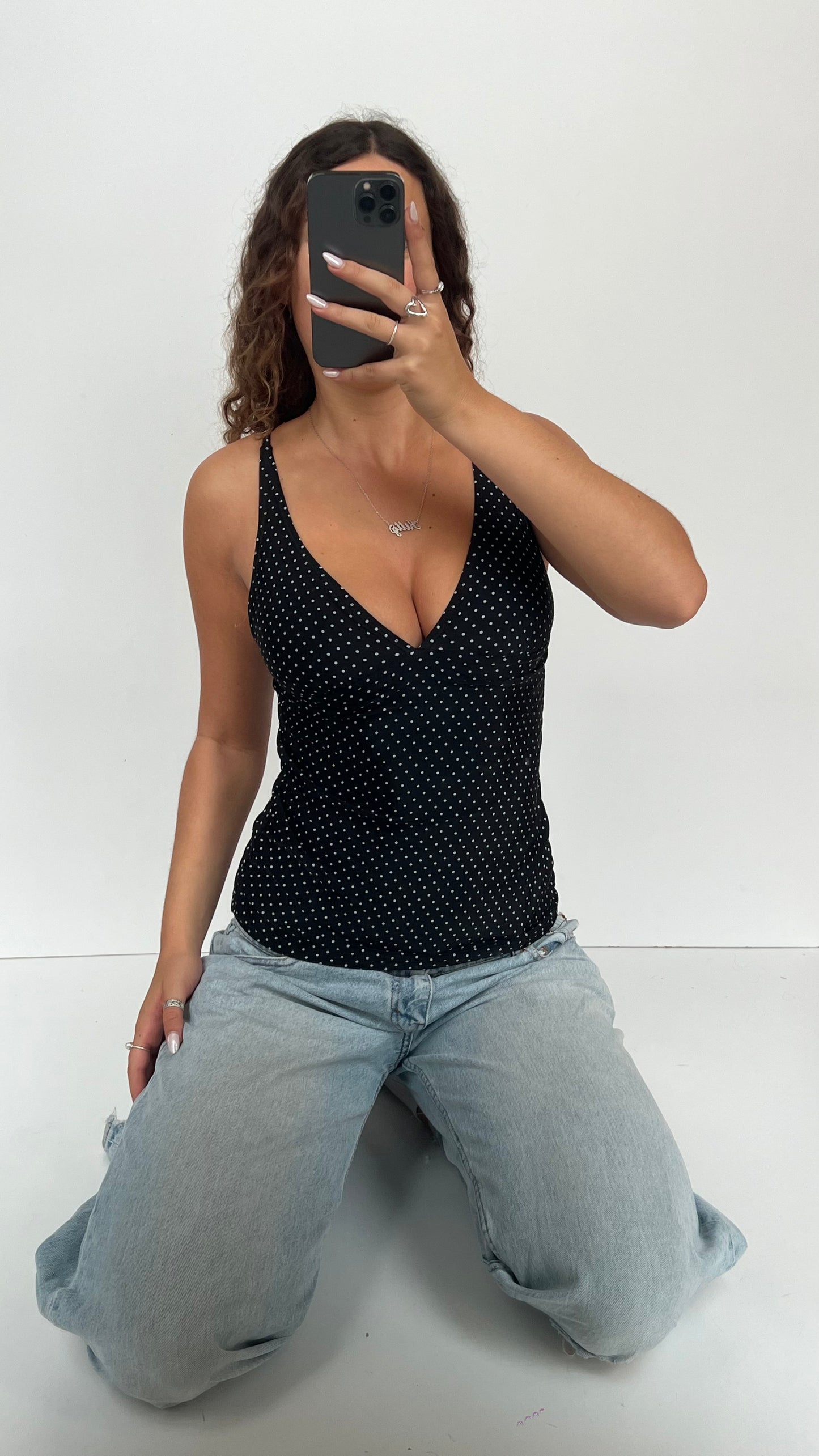 00s black polka dot cami- size M