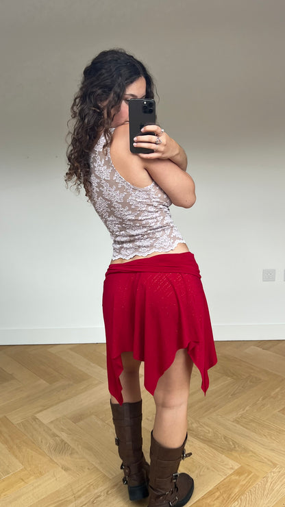 00s red asymmetric mini skirt- size M/L