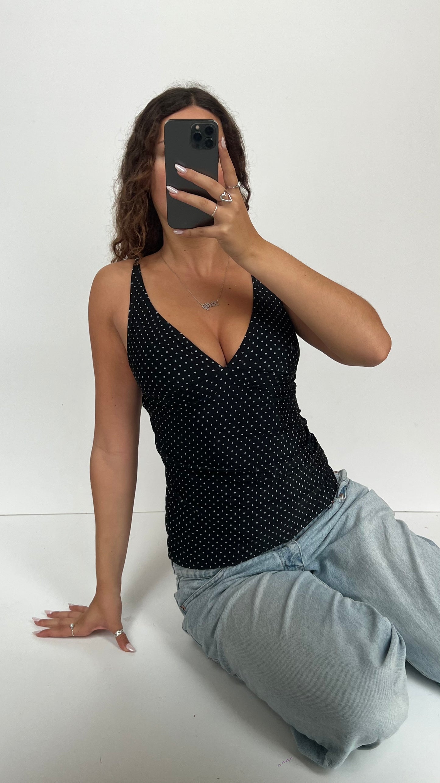 00s black polka dot cami- size M
