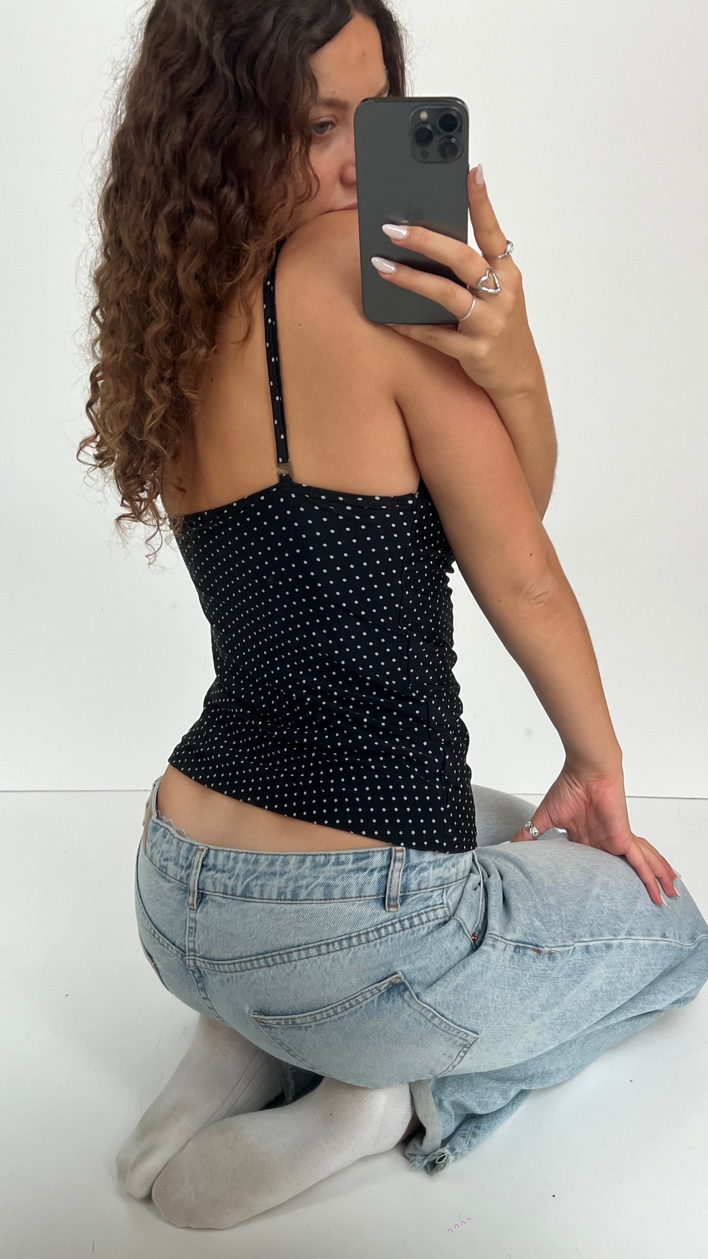 00s black polka dot cami- size M