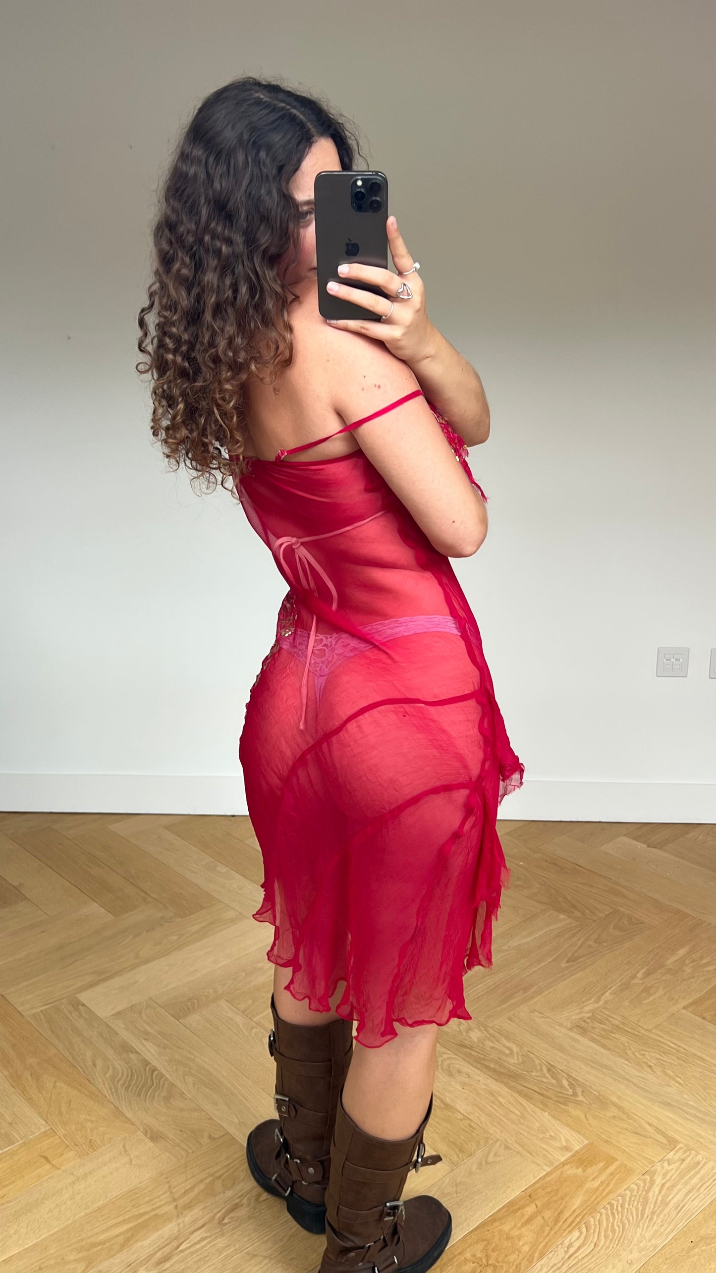 00s pink silk midi dress- size S