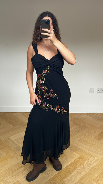 00s black floral maxi dress- size XL