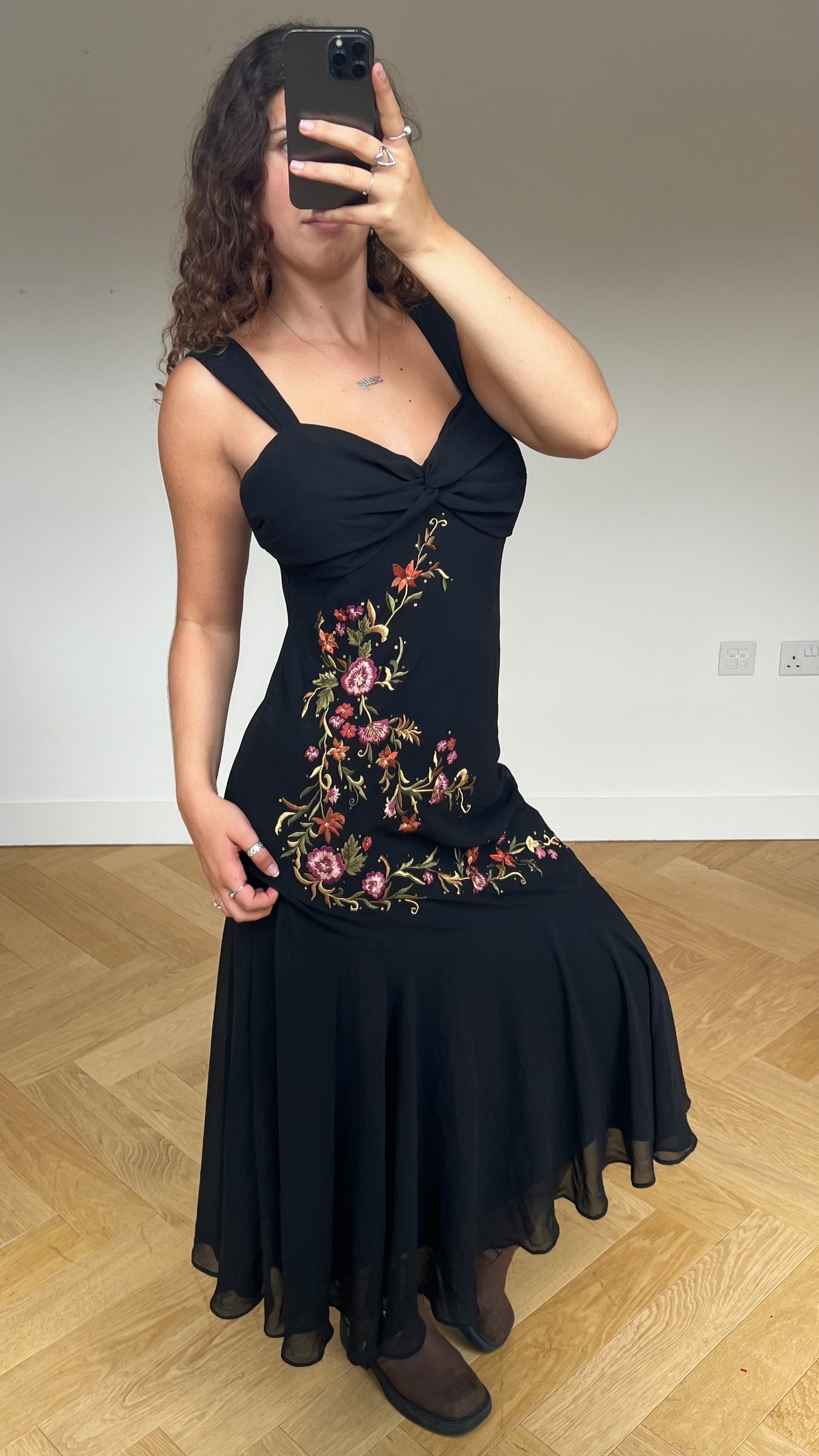 00s black floral maxi dress- size XL