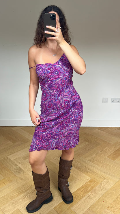 00s purple paisley midi dress- size S