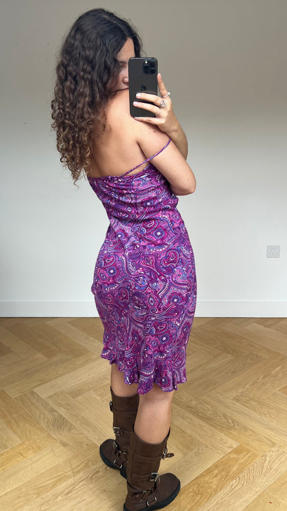 00s purple paisley midi dress- size S