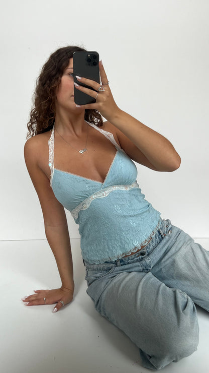 00s blue lace sequin cami- size S