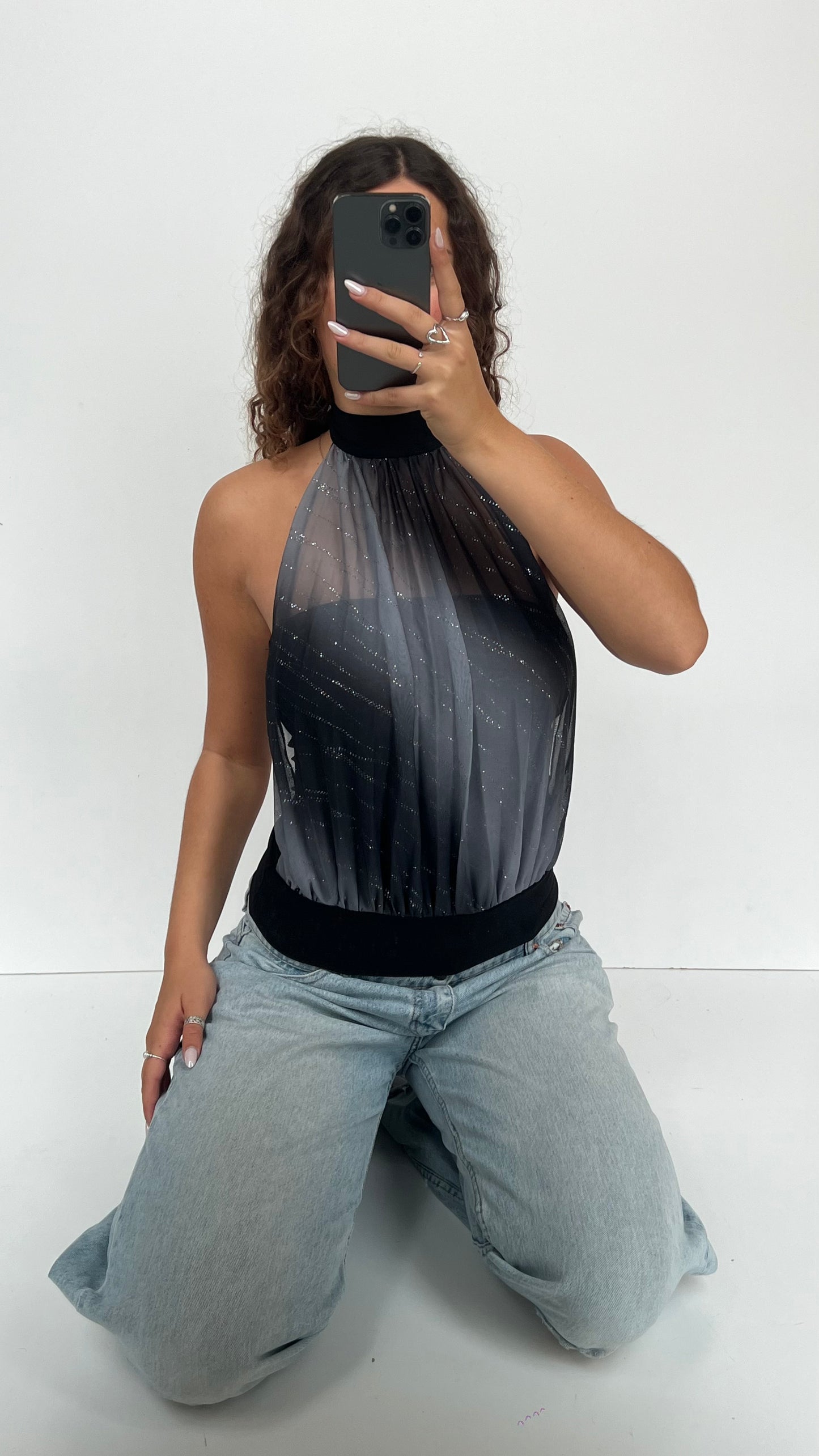 00s grey mesh tank top- size S/M