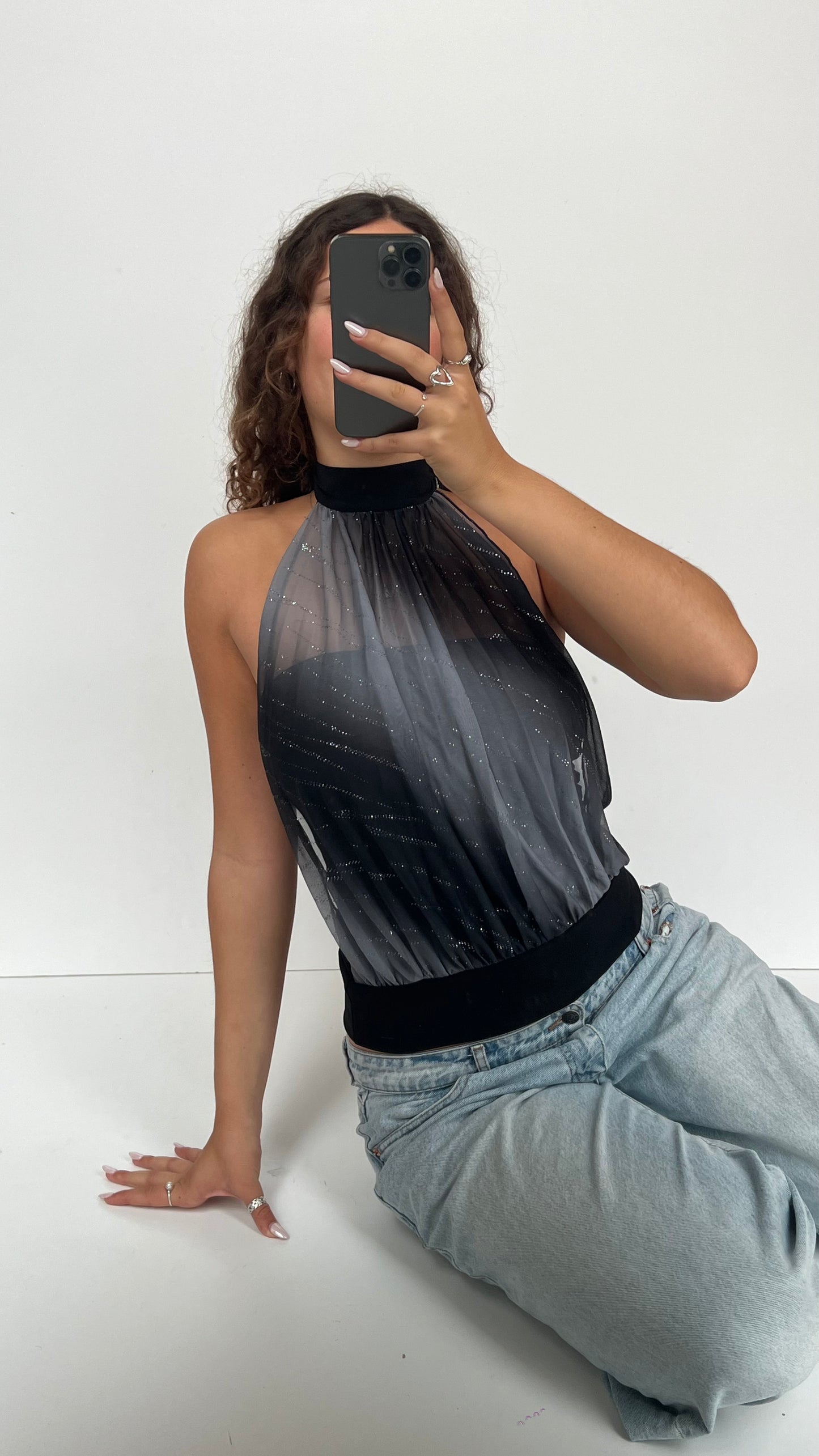 00s grey mesh tank top- size S/M