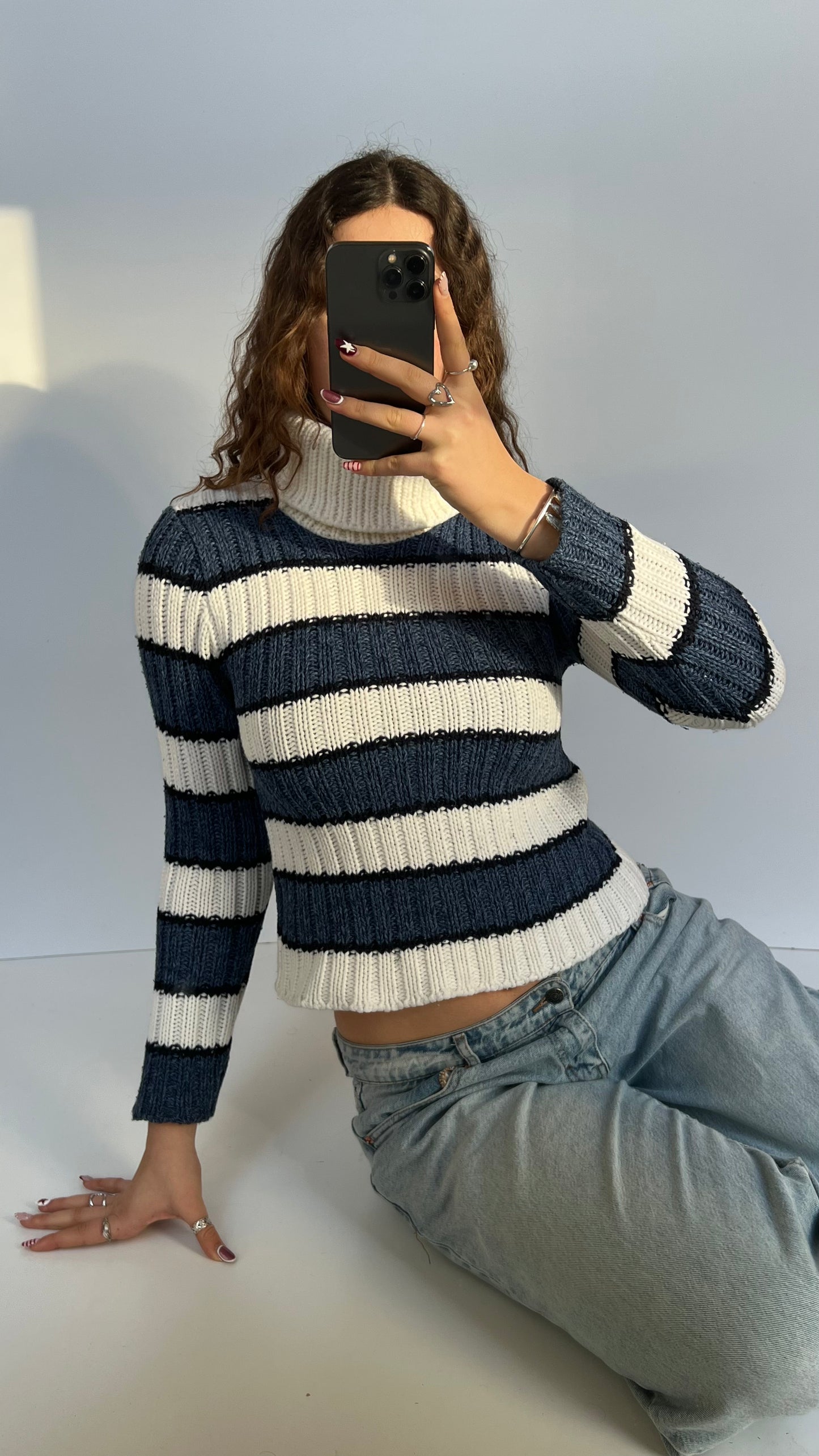 00s blue striped jumper- size S