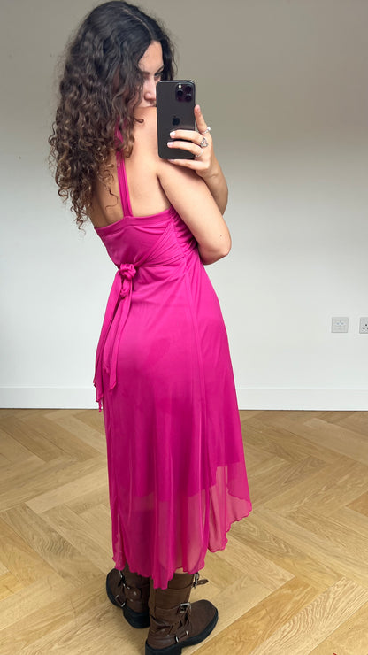 00s pink mesh midi dress- size M