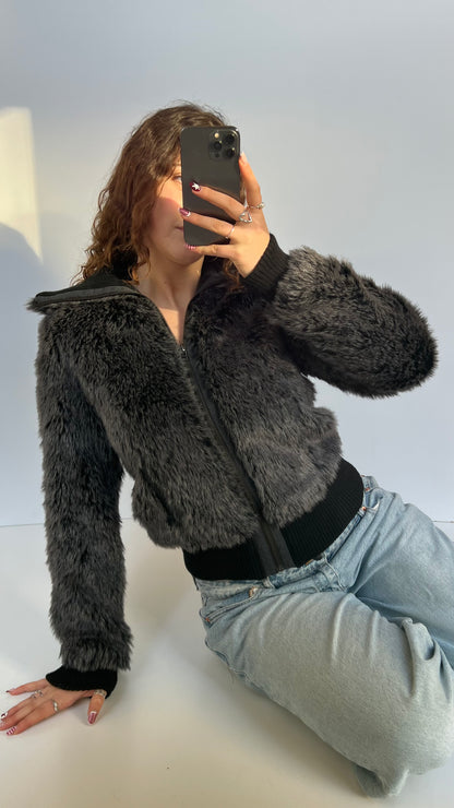 00s black fur jacket- size M