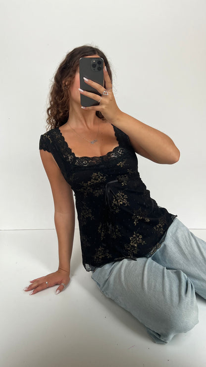 00s black lace babydoll top- size S