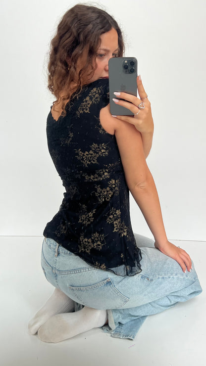 00s black lace babydoll top- size S