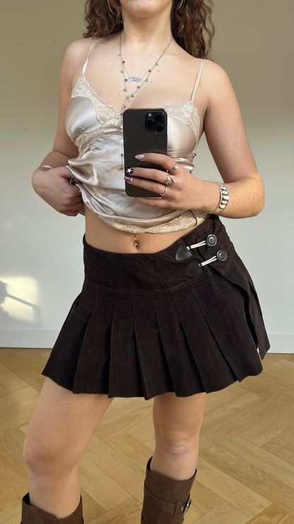 00s brown corduroy mini skirt- size L
