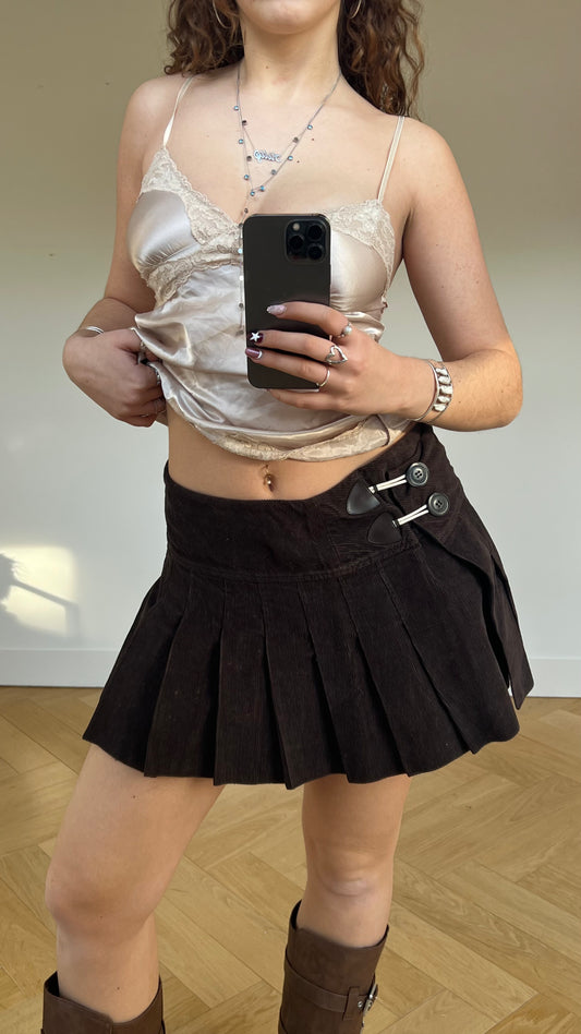 00s brown corduroy mini skirt- size L