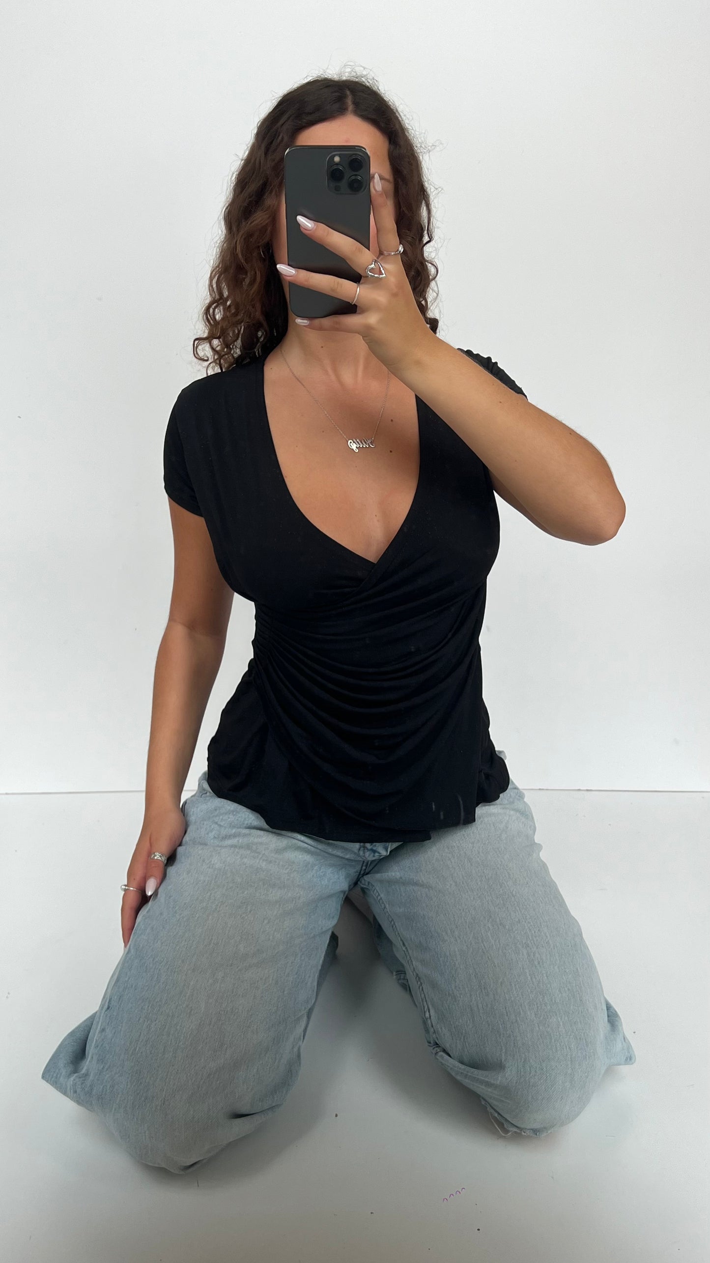 00s black babydoll top- size M