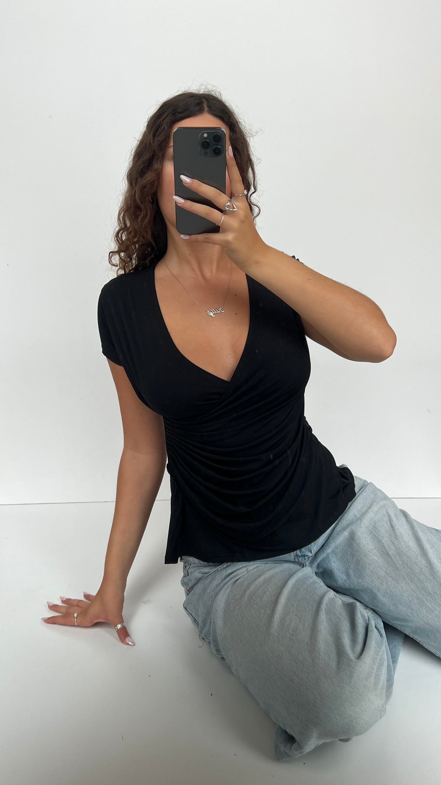 00s black babydoll top- size M